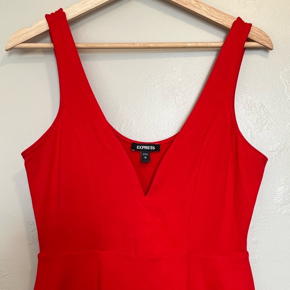 Express Red Skater Dress Built in Shorts Wired V Neck - Picture 5 of 15